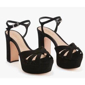 Schutz Keefa Platform Heels Sandals Black Suede Nubuck Leather Ankle Strap Sz 10